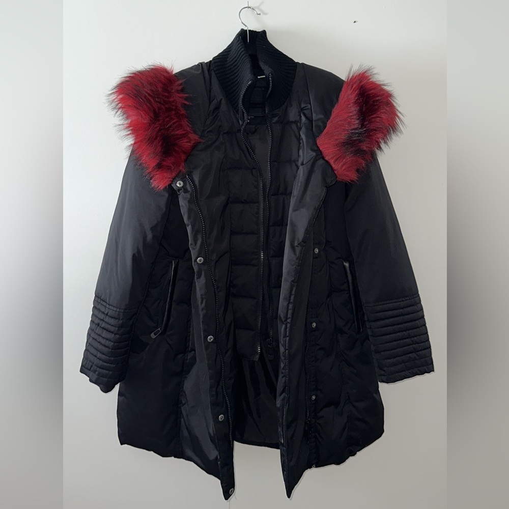 Noize Priya Mid Length Parka with faux fur trim